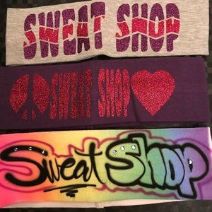 3 custom sweatshop headbands CAMP